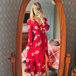 Reformation Wrap Red Tulip Midi Dress in XS